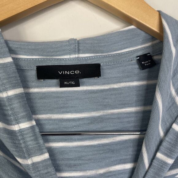 Vince Men's XL T-Shirt Blue Striped Slub Hooded Cotton Long Sleeve Tee BE17 - Picture 4 of 8